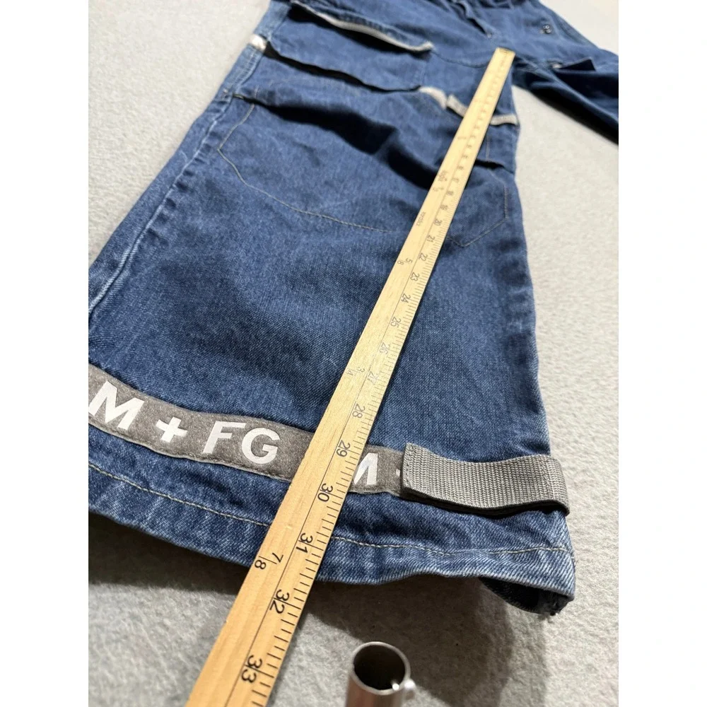 Marithe Francois Girbaud Mens 40M Blue Cargo Jeans Wide Leg Logo Straps Y2K 90s
